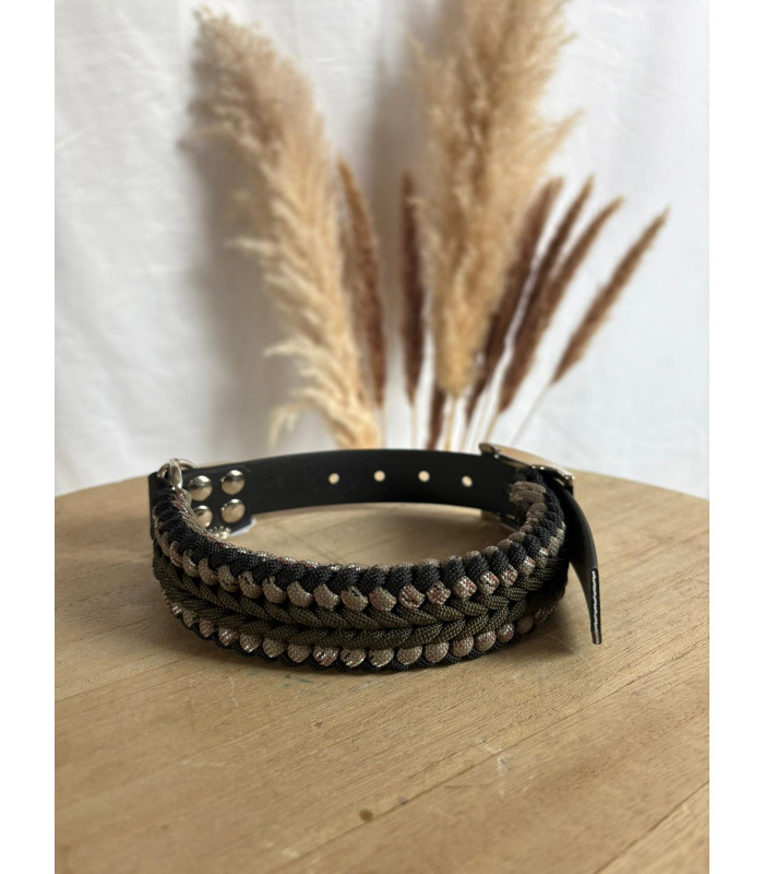 Collier chien paracorde noir kaki | Création unique