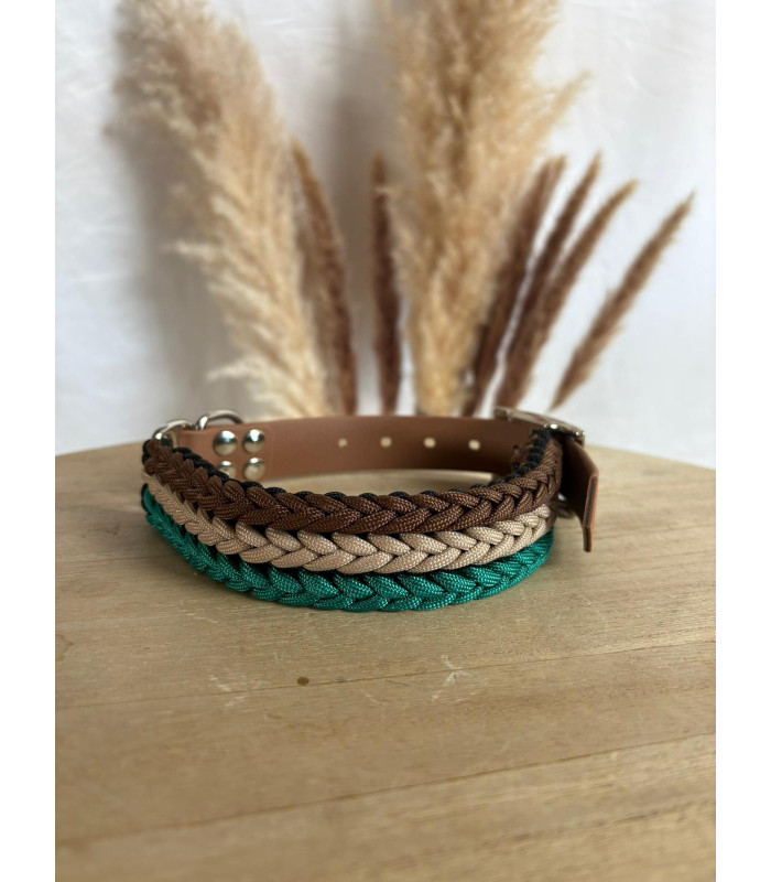 Collier chien Aventurier paracorde marron vert | Unique