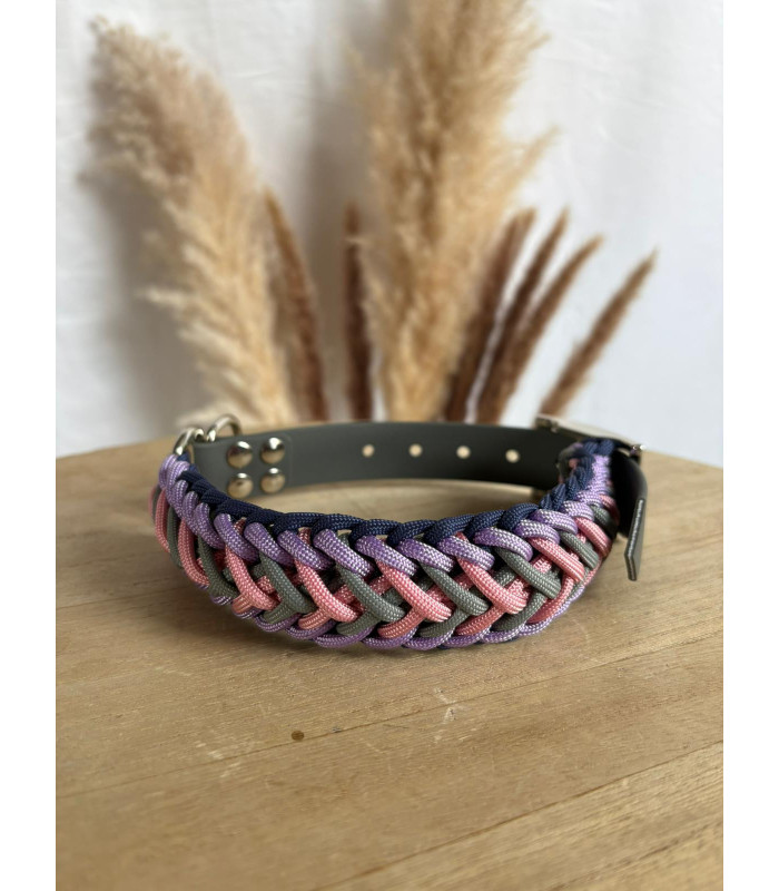 Collier chien Aube paracorde bleu marine rose | Unique