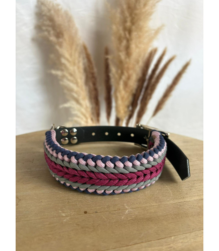Collier chien tressé paracorde bleu marine gris rose fuchsia | Unique