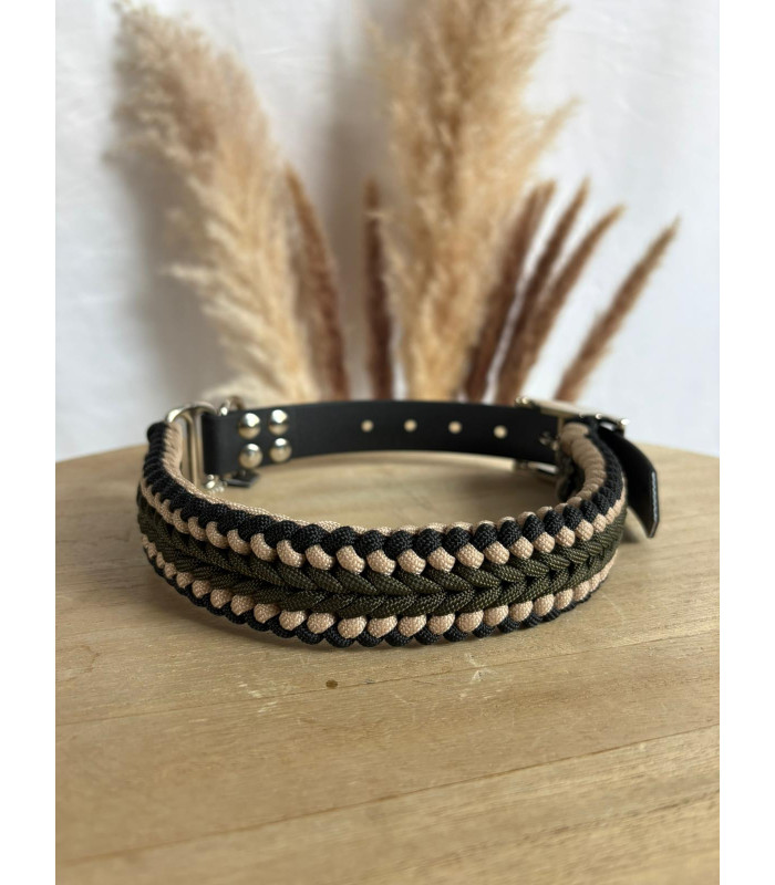 Collier chien Twist paracorde beige noir kaki | Unique