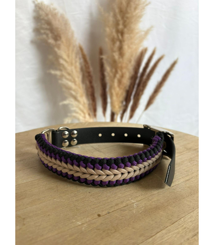 Collier chien Wednesday paracorde violet noir beige | Unique