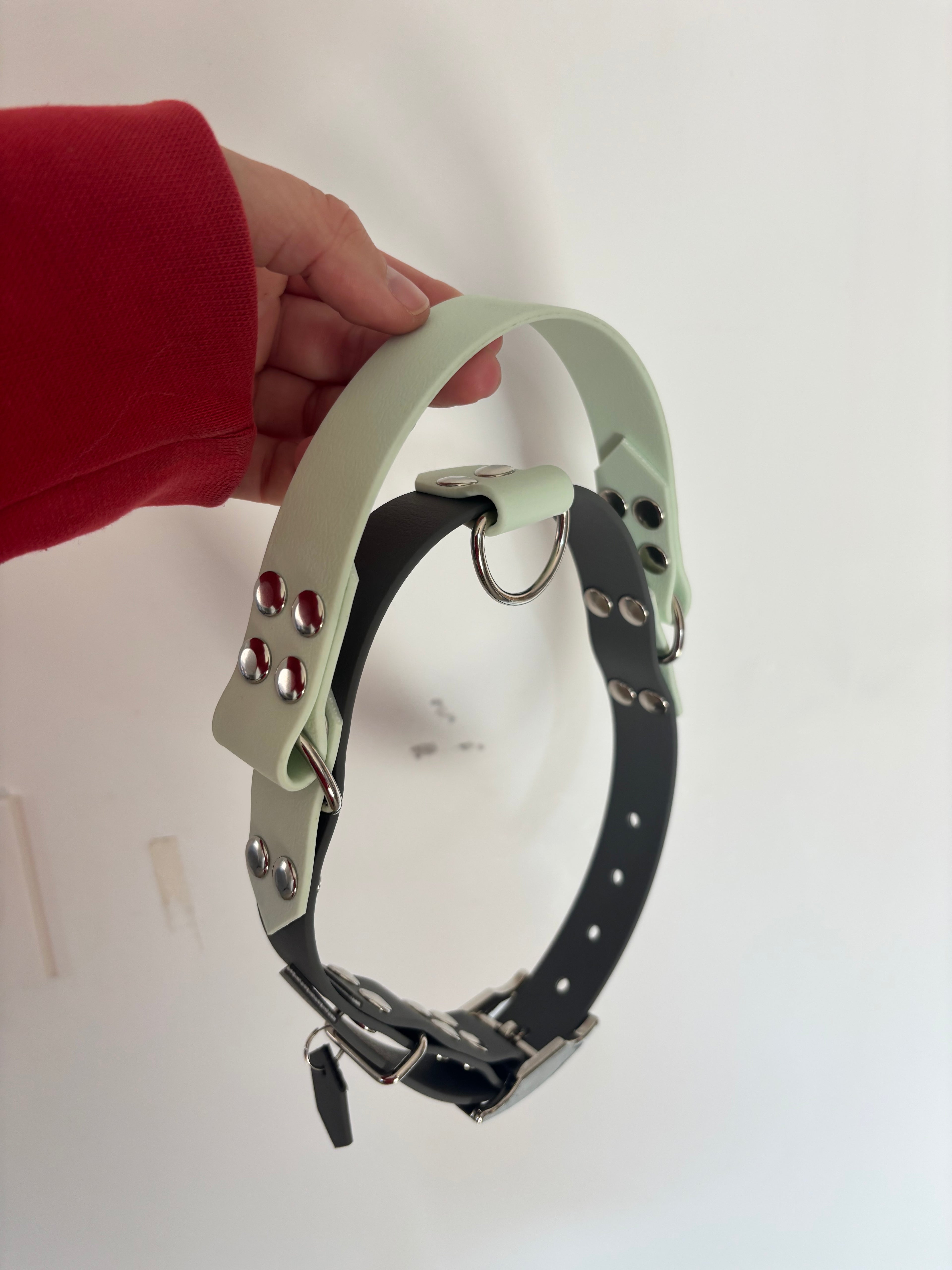 Collier Natural avec poignée rétractable gris et vert d'eau 25MM